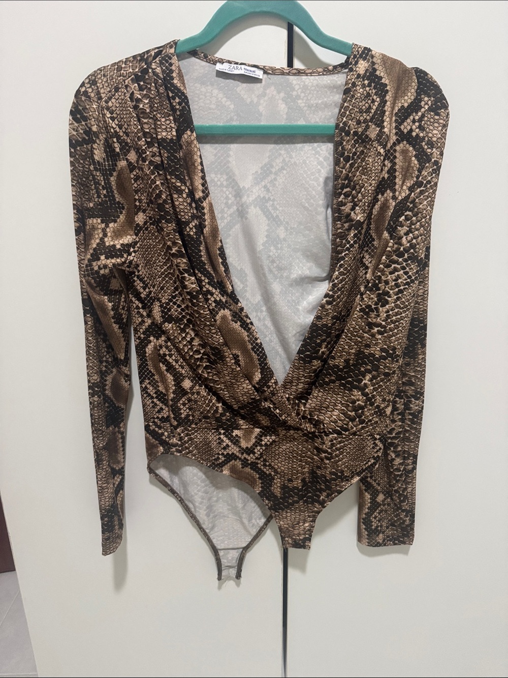 Zara Snake-Print Plunge Bodysuit - Brown/Black